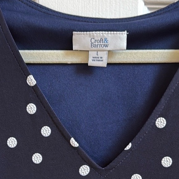Croft & Barrow Navy Jersey Polka Dot Dress - Picture 2 of 6